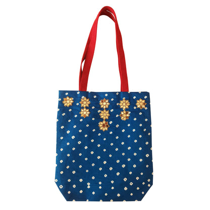 Blue Bandhej Mirror Tote