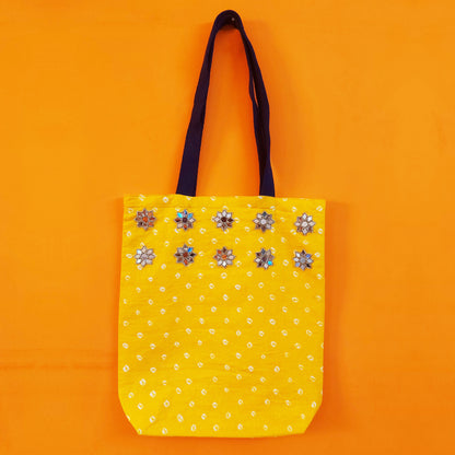 Yellow Bandhej Mirror Tote