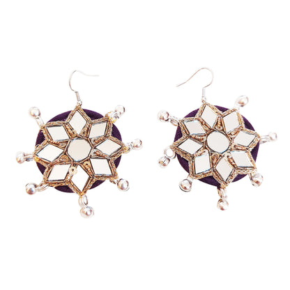 Purple circle mirror earrings