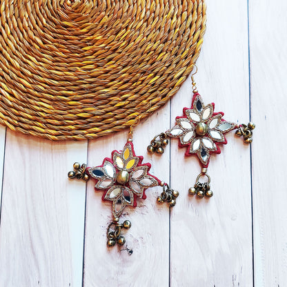 Ethnic Red mirror earrings