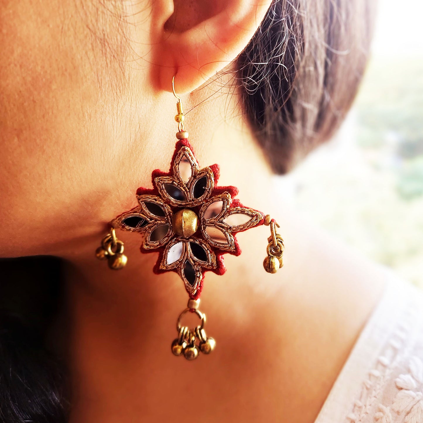 Ethnic Red mirror earrings