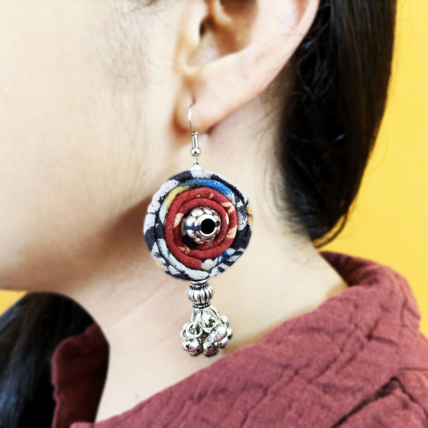 Black Red Ajrakh Earrings