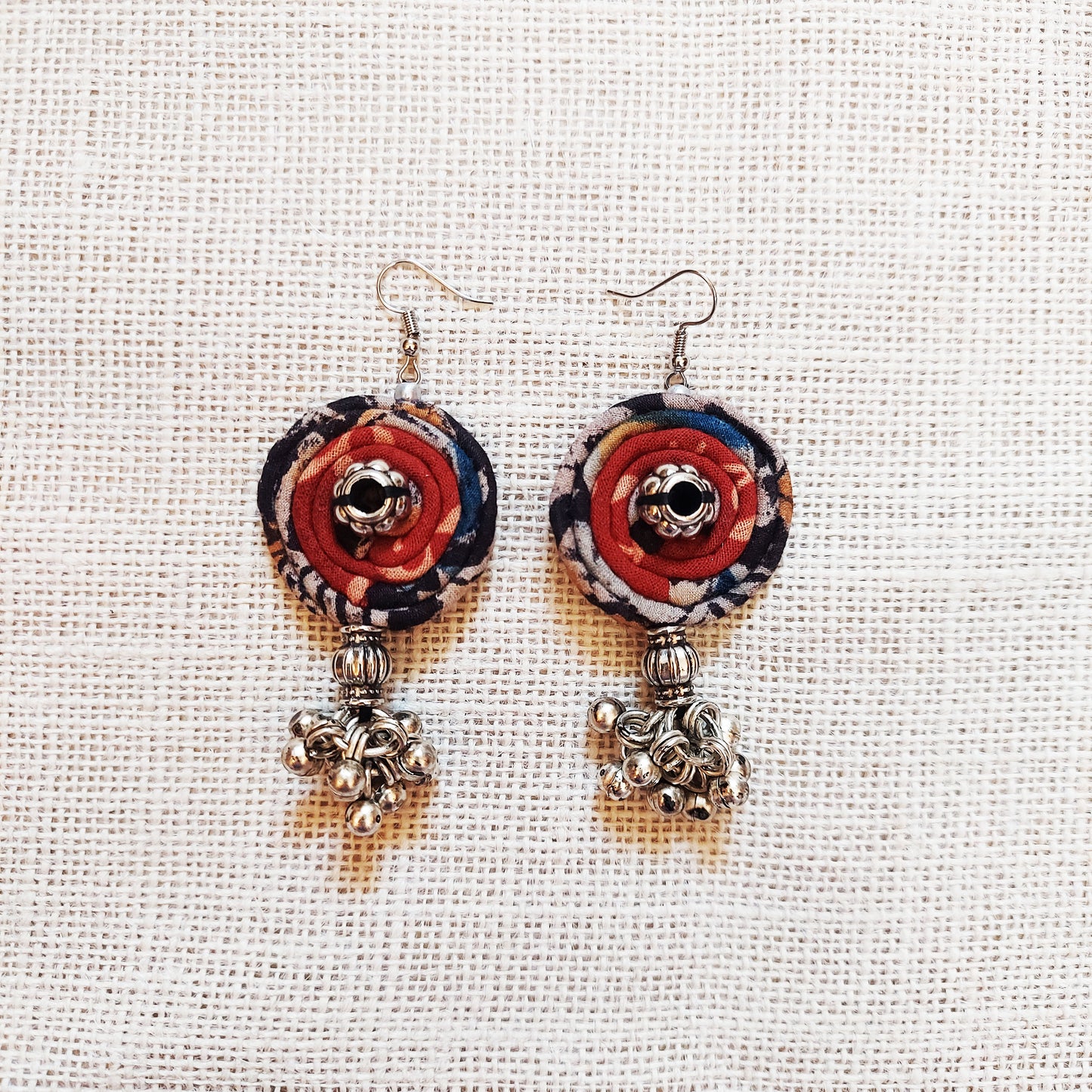 Black Red Ajrakh Earrings