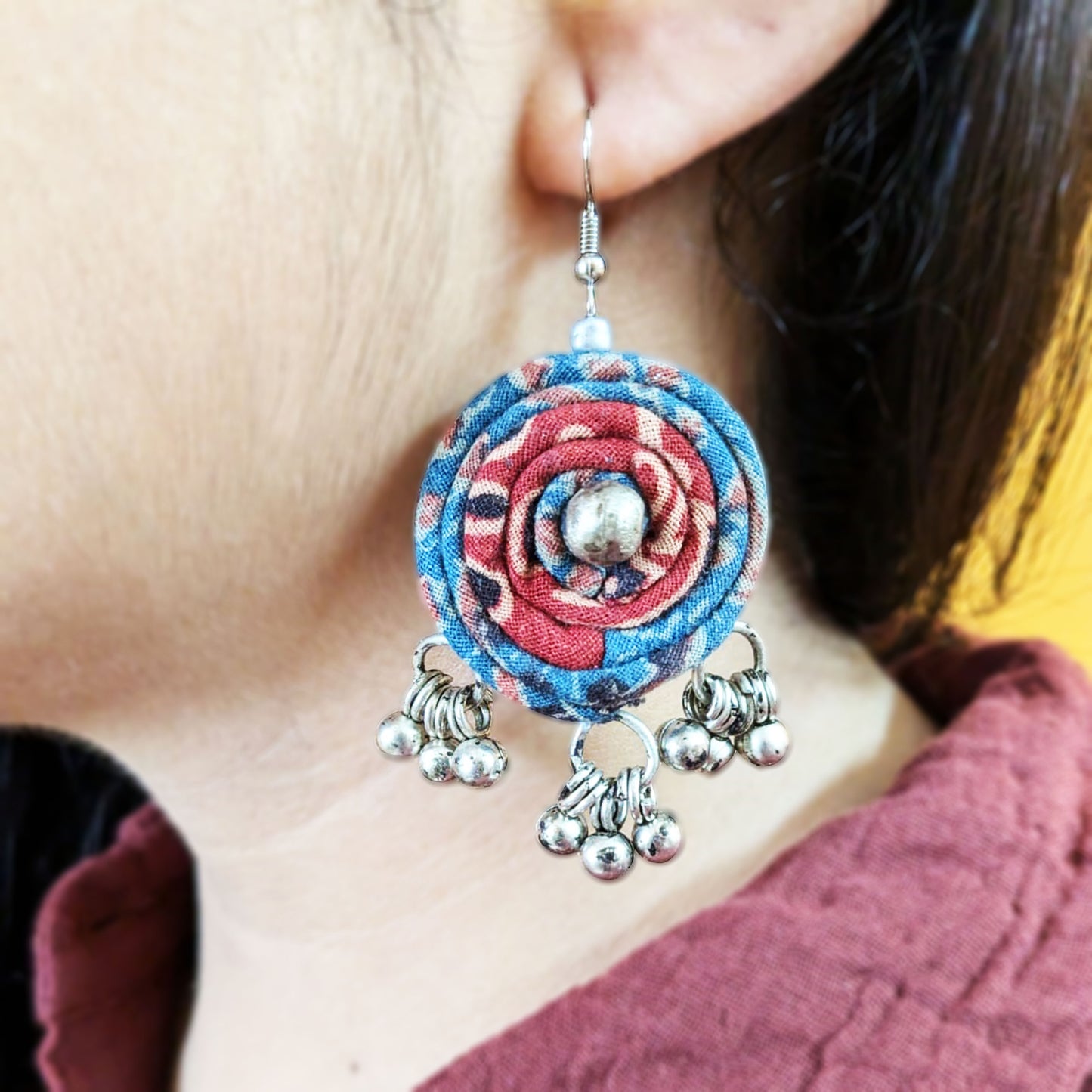 Blue Red Ajrakh Earrings