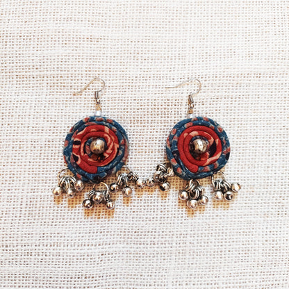 Blue Red Ajrakh Earrings