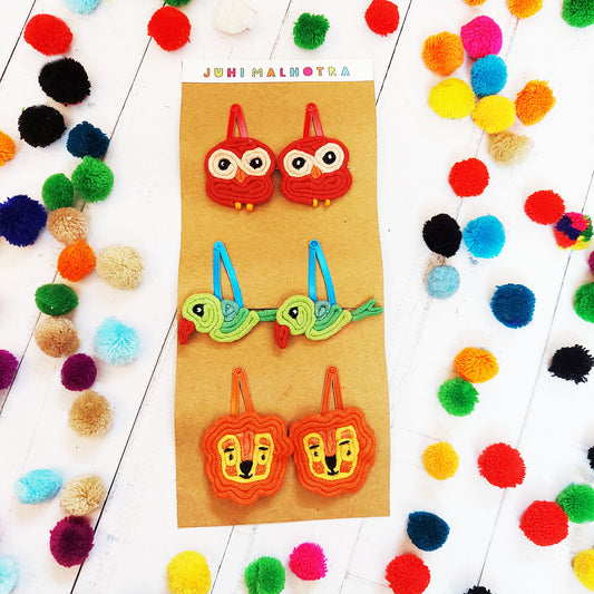 Owl, Parrot and Lion Hair Clips