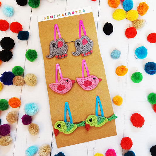 Elephant and Bird Hair Clips