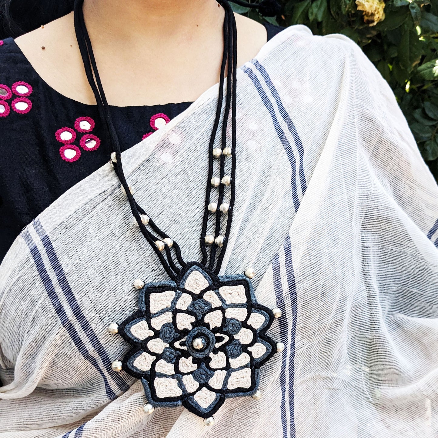 Black and White Mandala Necklace