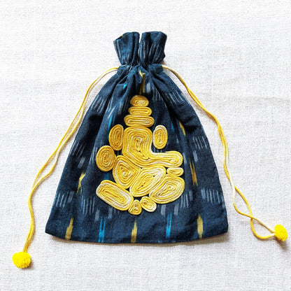 Blue Ikat Ganesha Potli