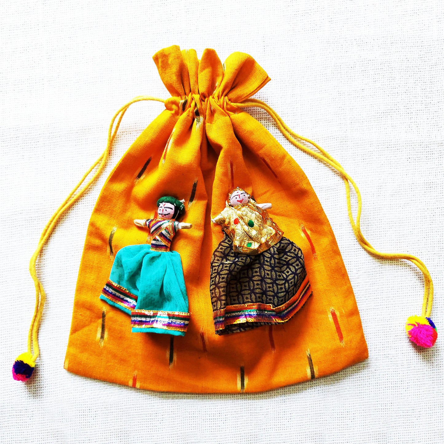 Yellow Ikat Puppet Potli