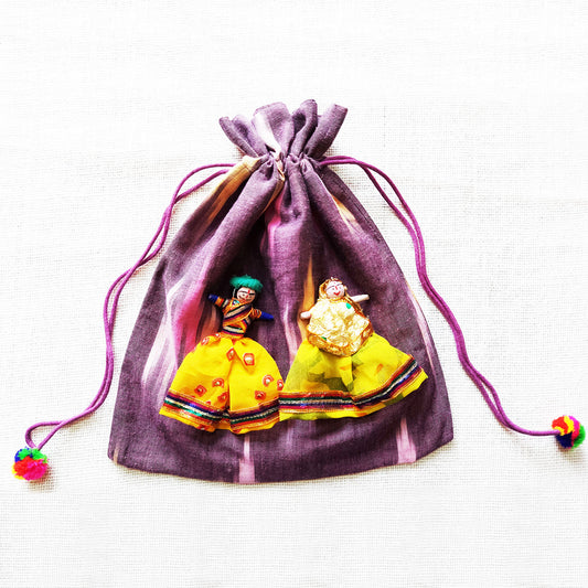 Purple Ikat Puppet Potli