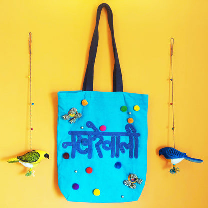 Nakhrewali On Turquoise Tote Bag