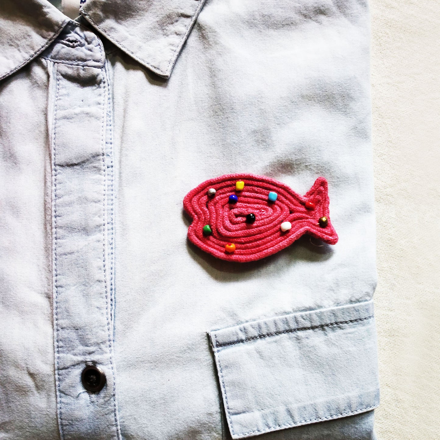 Red Beaded Fish Brooch