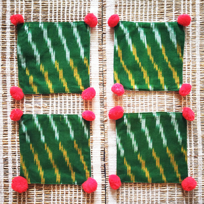 Green Ikat Coaster Set of 4