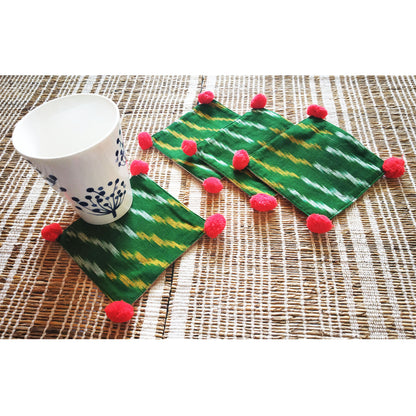 Green Ikat Coaster Set of 4