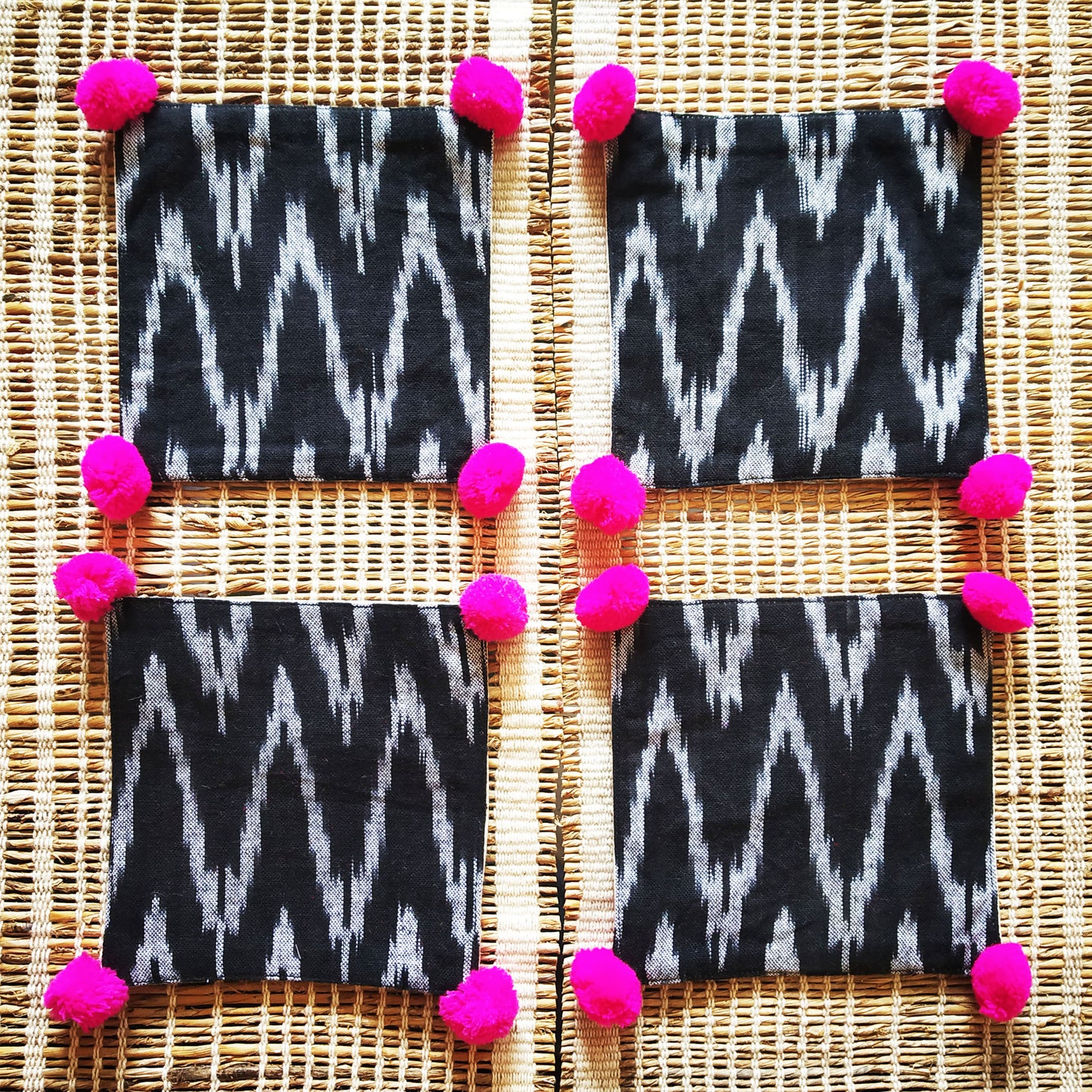 Black Ikat Coaster Set of 4