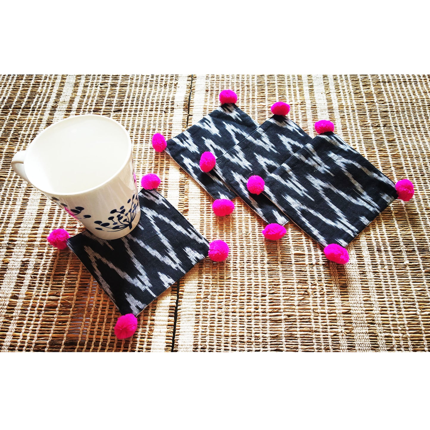 Black Ikat Coaster Set of 4