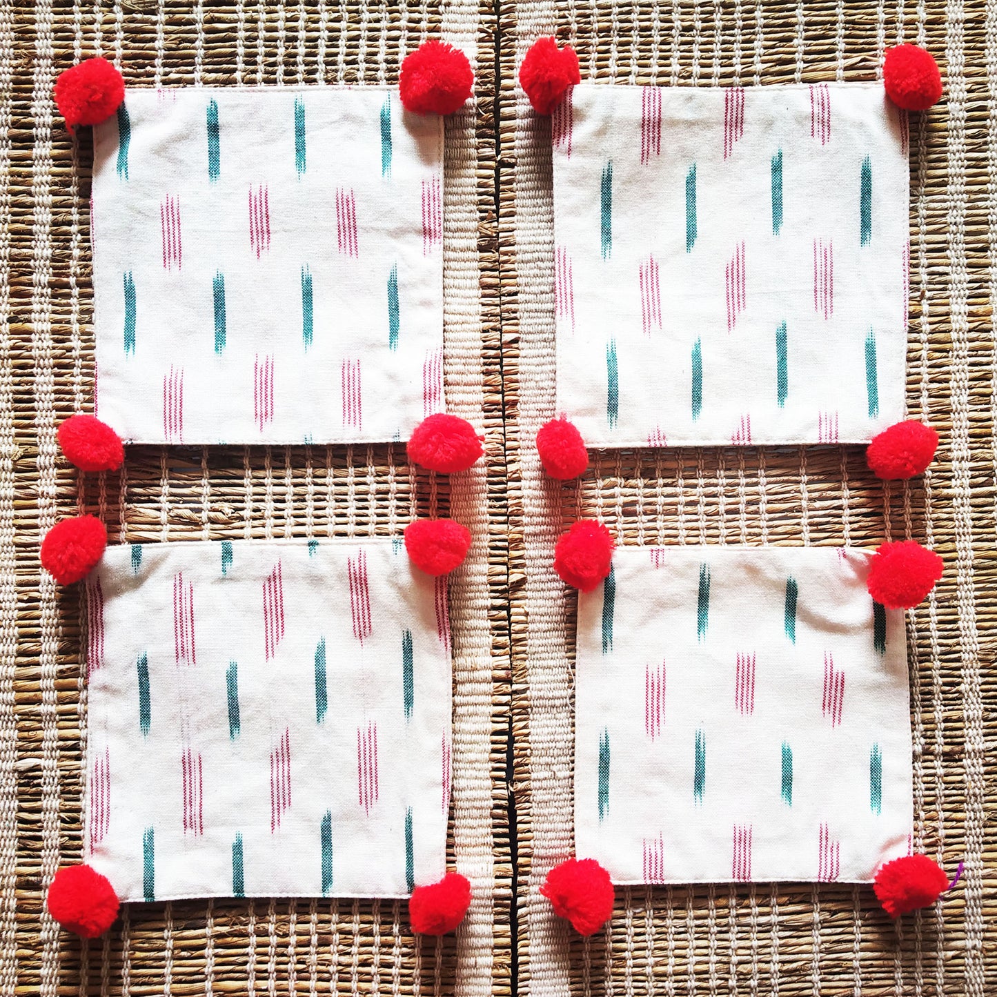 White Ikat Coaster Set of 4