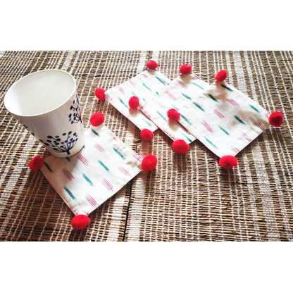 White Ikat Coaster Set of 4