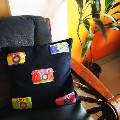 Multicolor Camera Cushion Cover