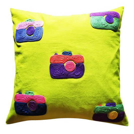 Lime Camera Cushion Cover