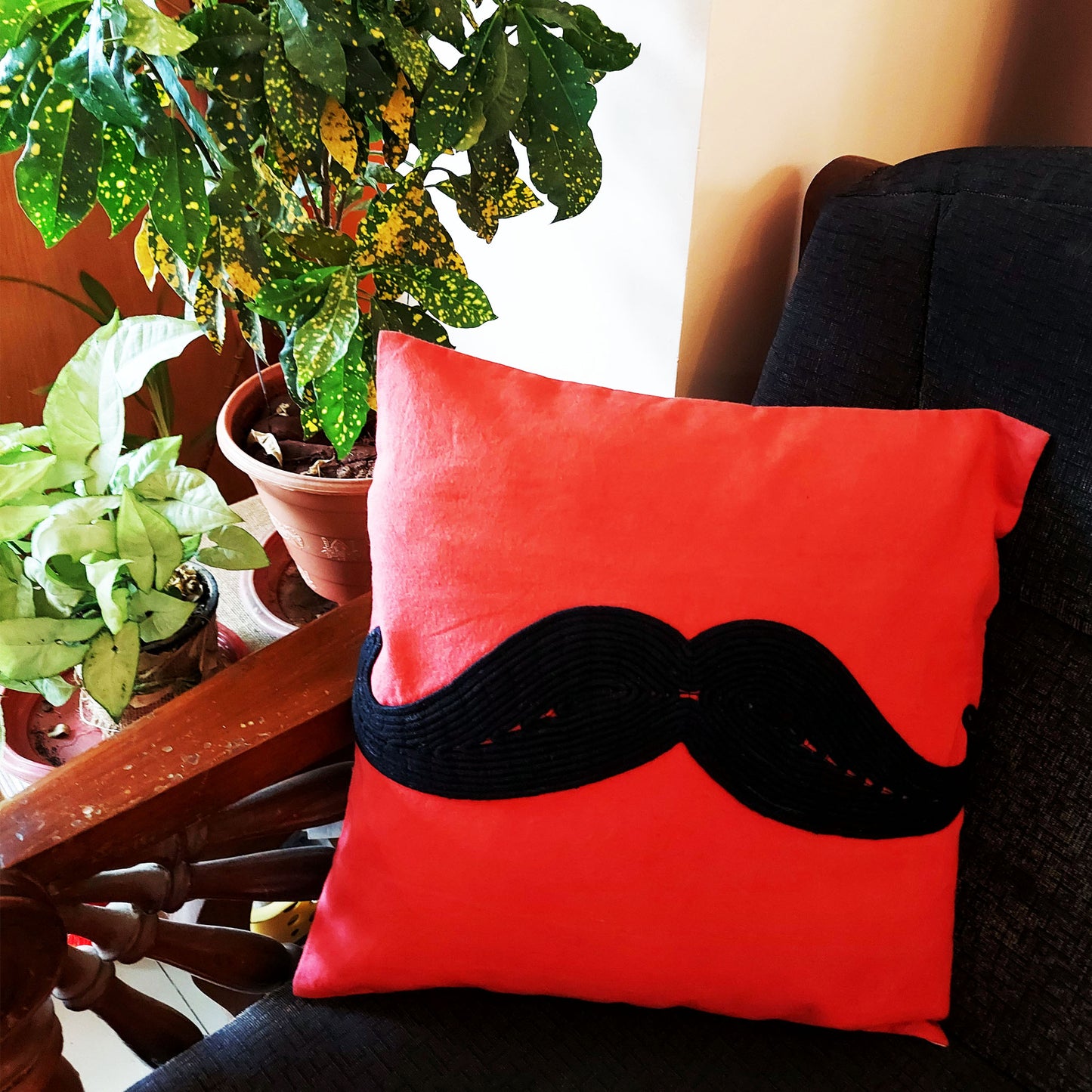 Red Moustache Cushion Cover