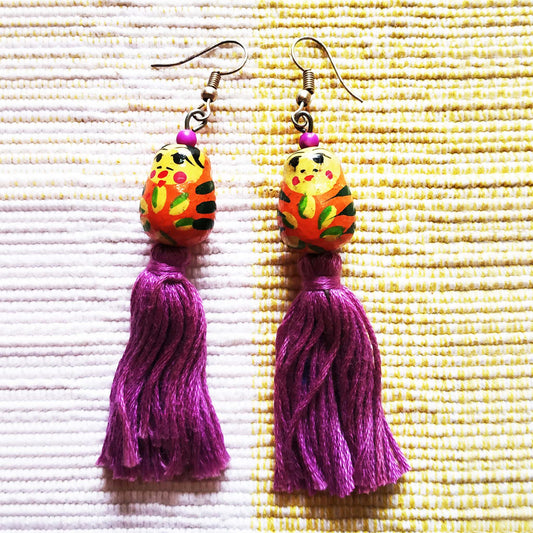 Orange Doll Tassel Earrings