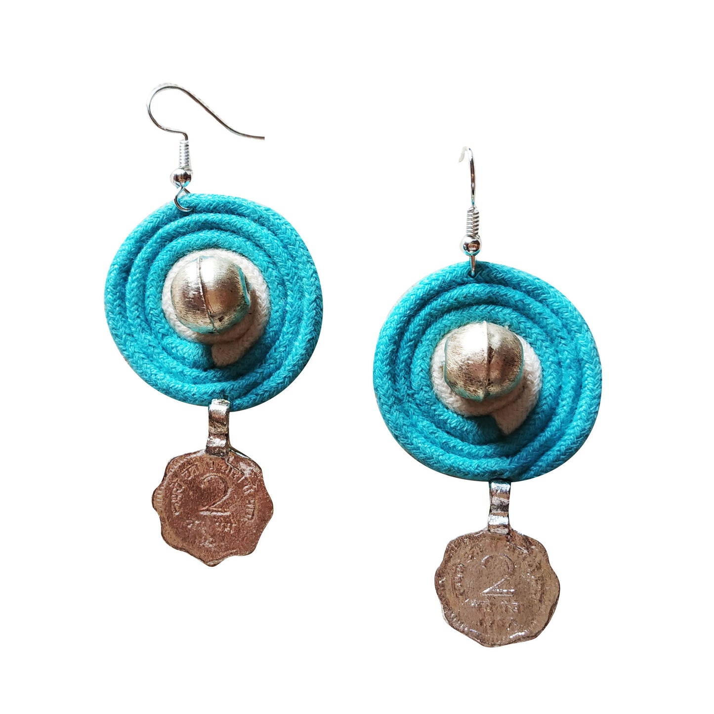 Turquoise Beaded Coin Earrings