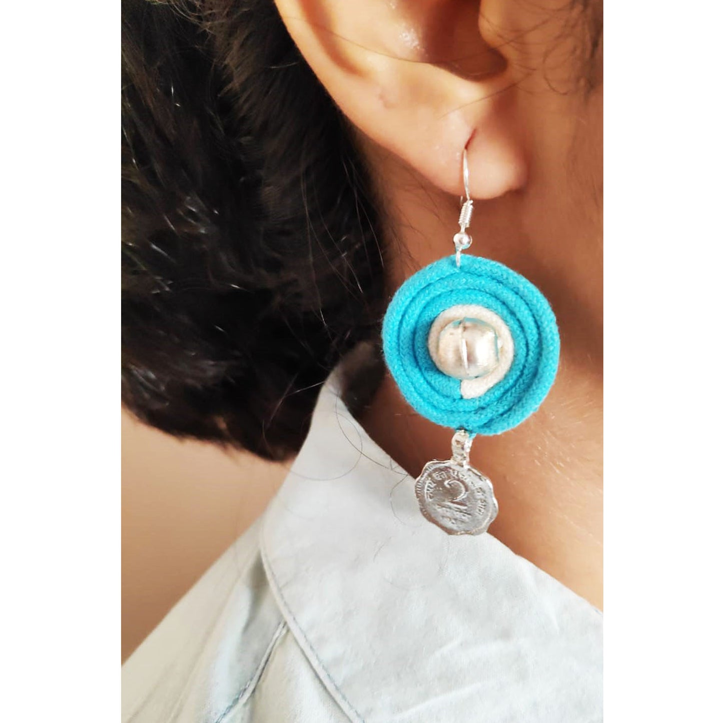 Turquoise Beaded Coin Earrings