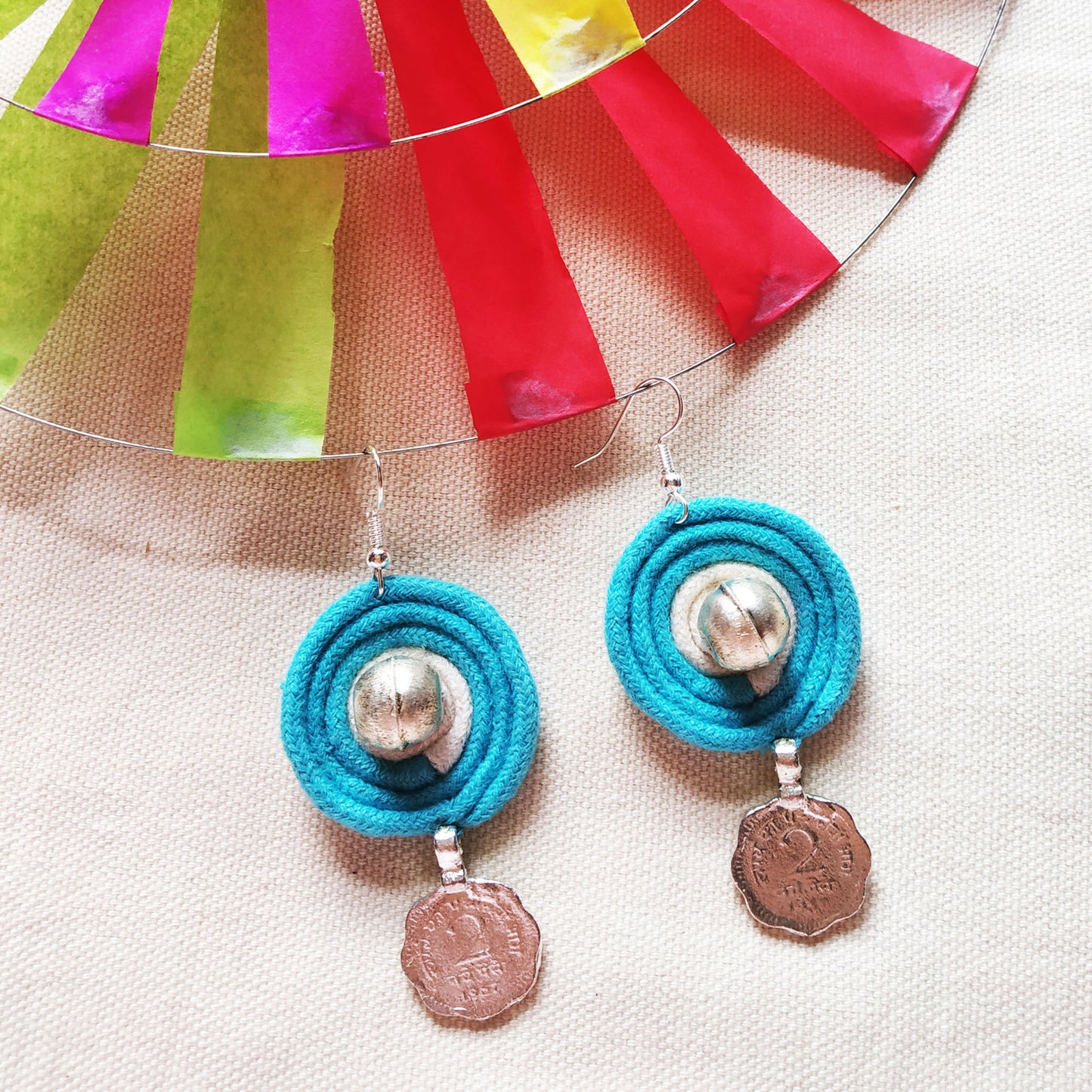 Turquoise Beaded Coin Earrings