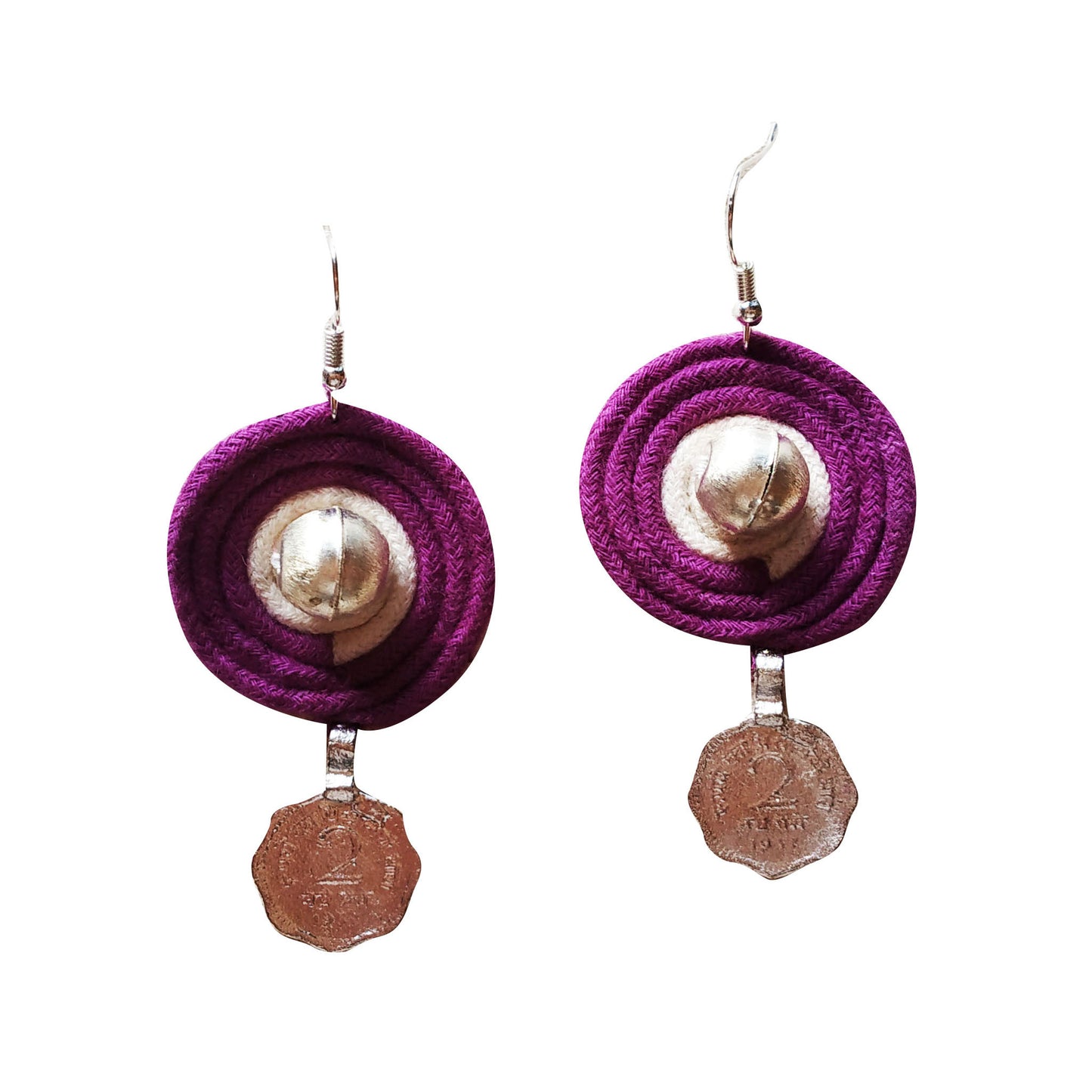 Purple Beaded Coin Earrings