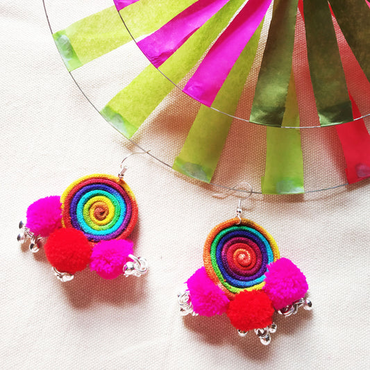 Multicolor Pompom Earrings