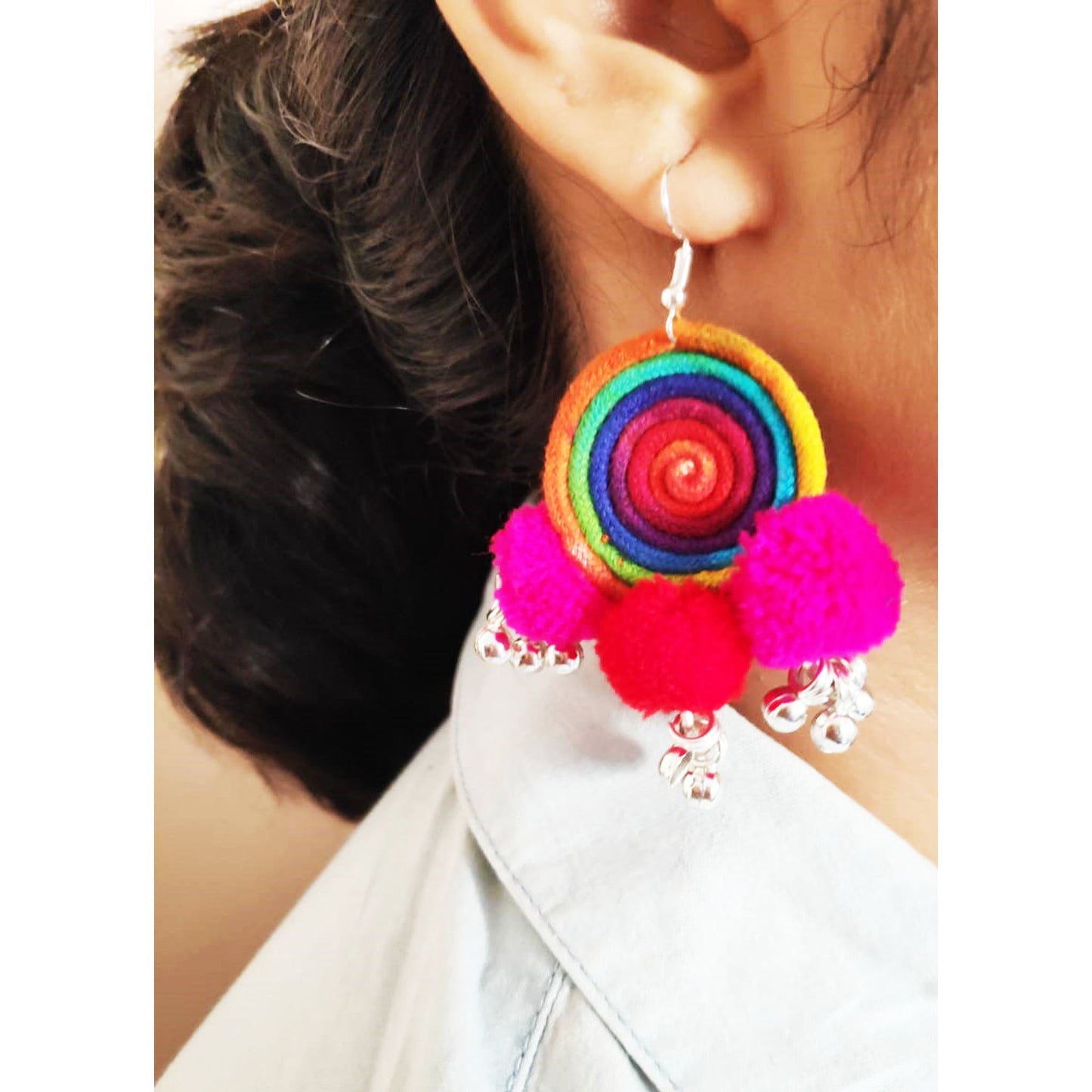 Multicolor Pompom Earrings