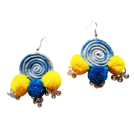 Shaded Blue Pompom Earrings