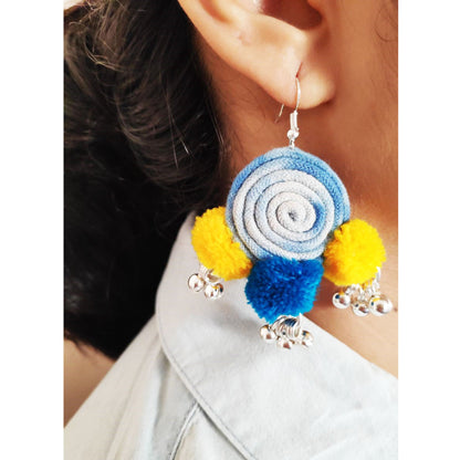 Shaded Blue Pompom Earrings