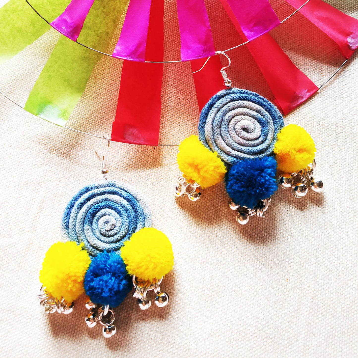 Shaded Blue Pompom Earrings