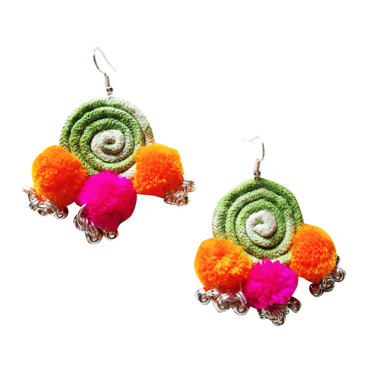 Shaded Green Pompom Earrings