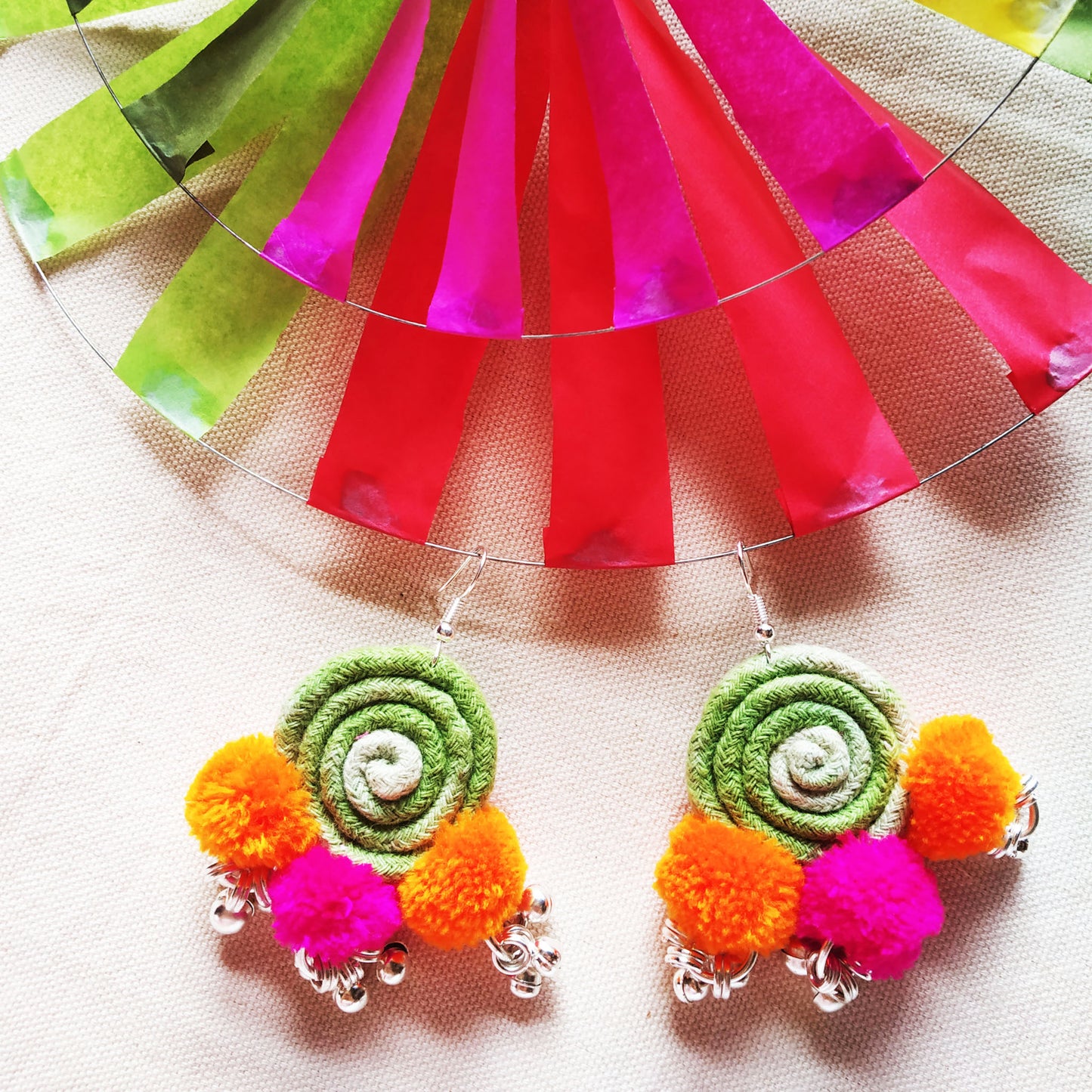 Shaded Green Pompom Earrings