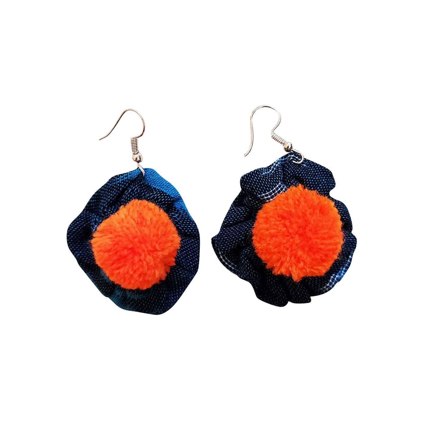 Blue Ikat Flower Earrings