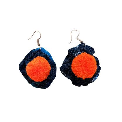 Blue Ikat Flower Earrings