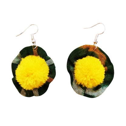 Green Ikat Flower Earrings