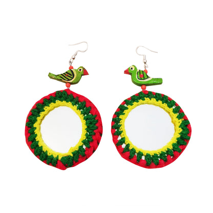 Green Birdie Mirror Earrings