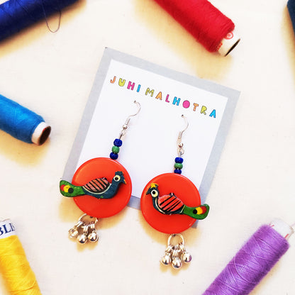 Orange Peacock Earrings