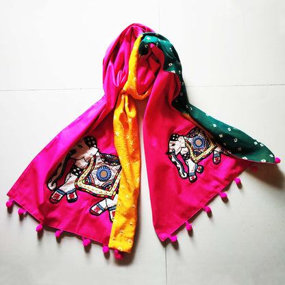 Pink Elephant Bandhej Stole