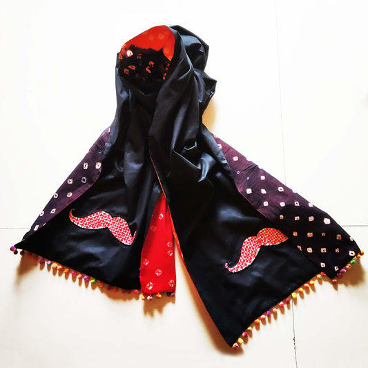 Black Moustache Kutch Stole